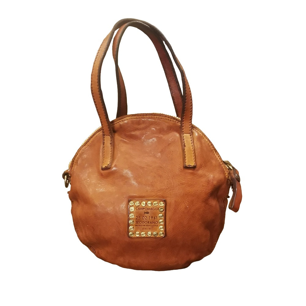 Borsa tonda con medaglie e borchie Campomaggi C016140ND-X3136 Cognac