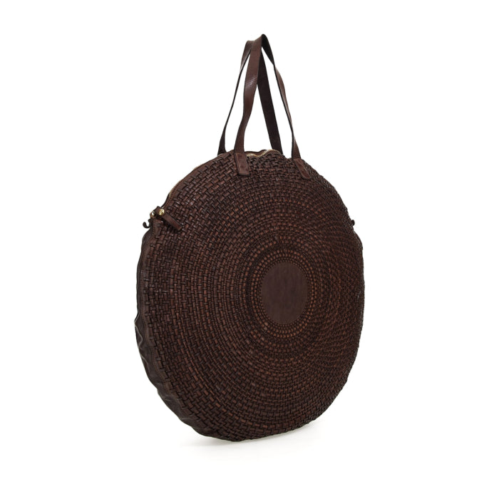 Leather woven round bag Campomaggi C015370ND X0431 dark brown
