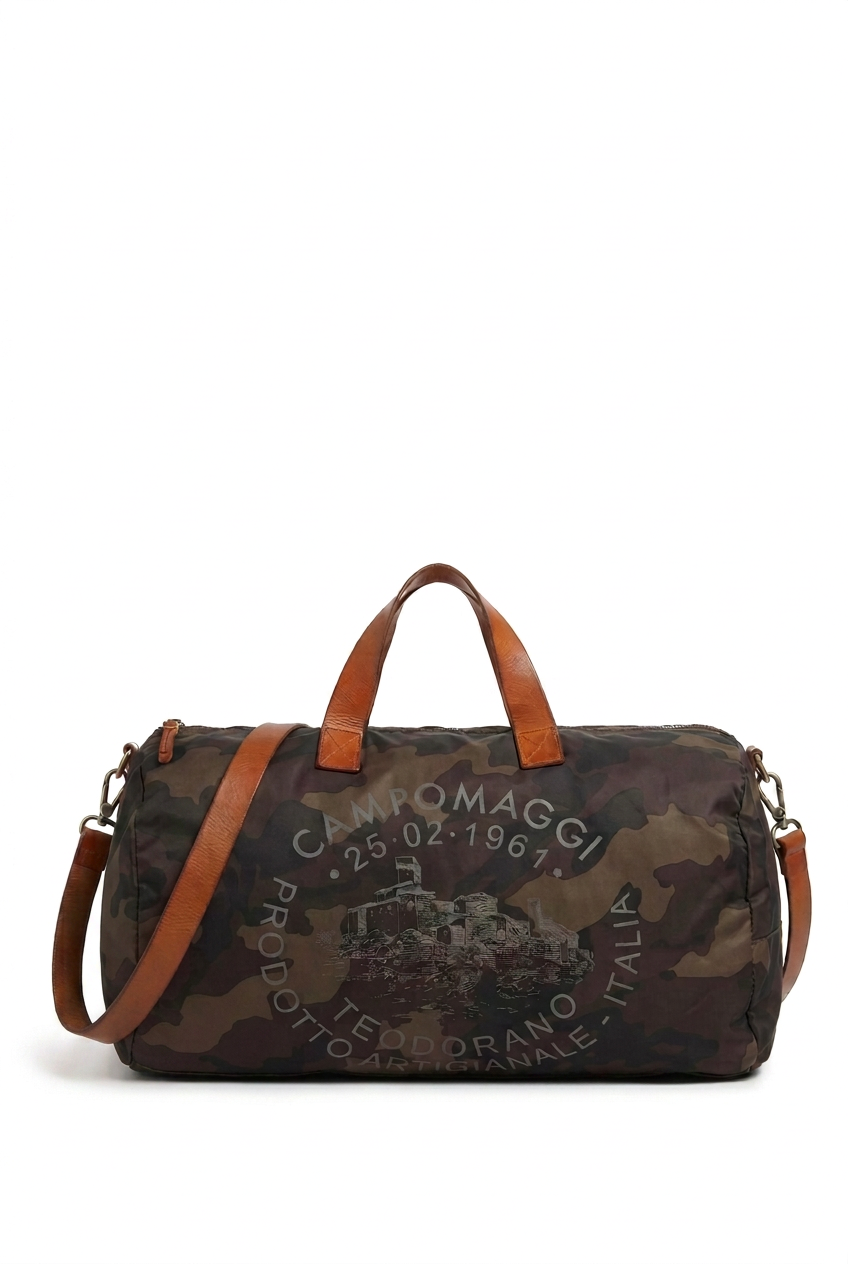 Borsone tessuto Vela Camouflage di Campomaggi C4381 cognac