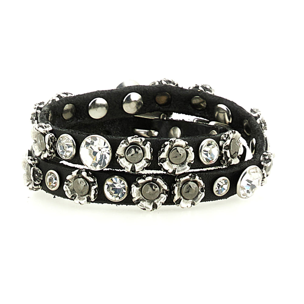 Leather bracelet with studs and rhinestones Campomaggi C002270ND-X0038 Black