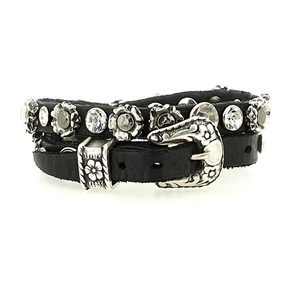 Leather bracelet with studs and rhinestones Campomaggi C002270ND-X0038 Black