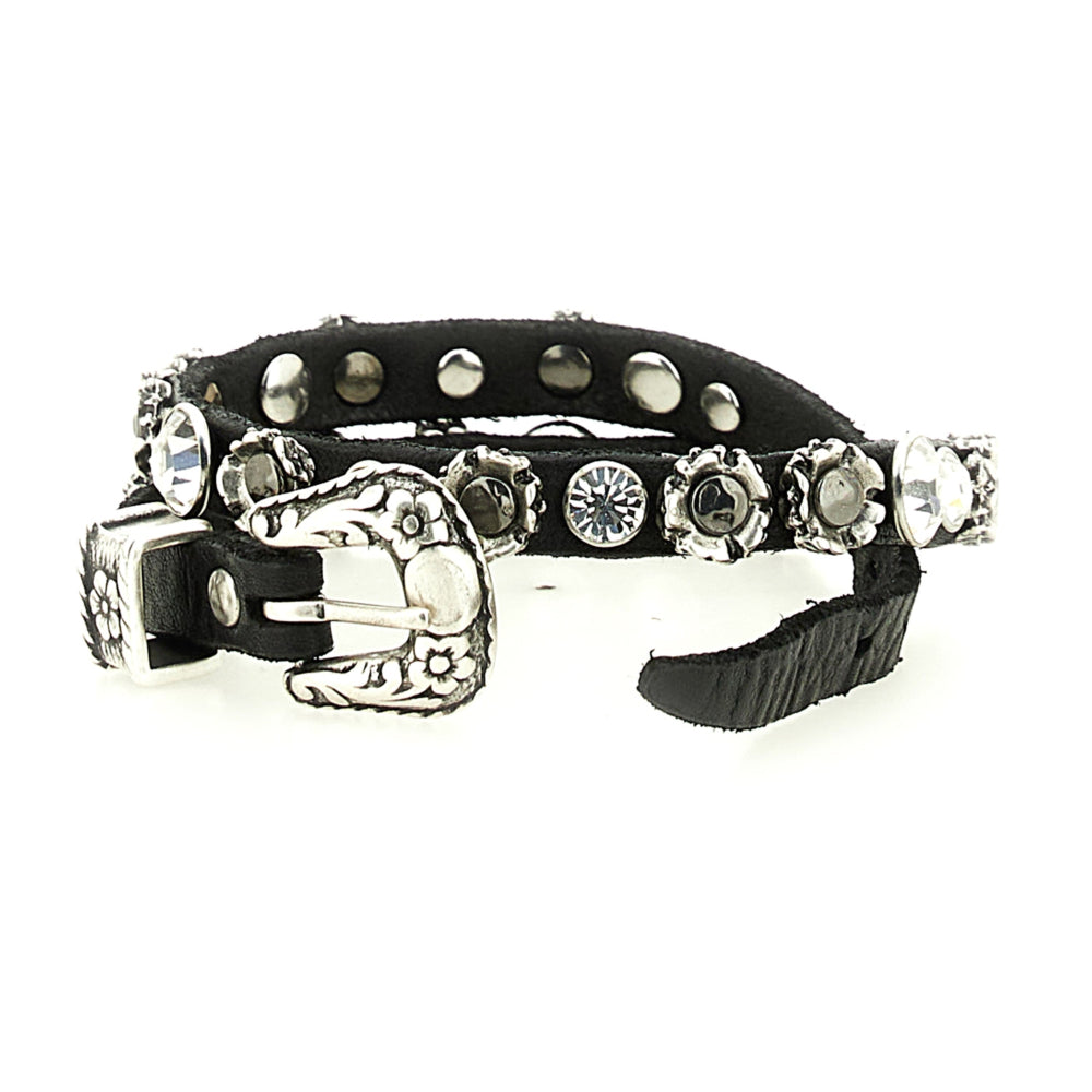 Leather bracelet with studs and rhinestones Campomaggi C002270ND-X0038 Black