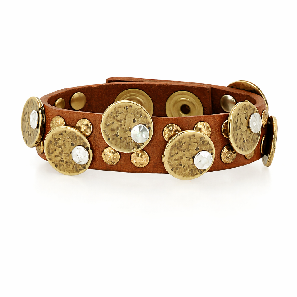Bracciale in pelle con medaglie Campomaggi C024010ND X3010 Cognac