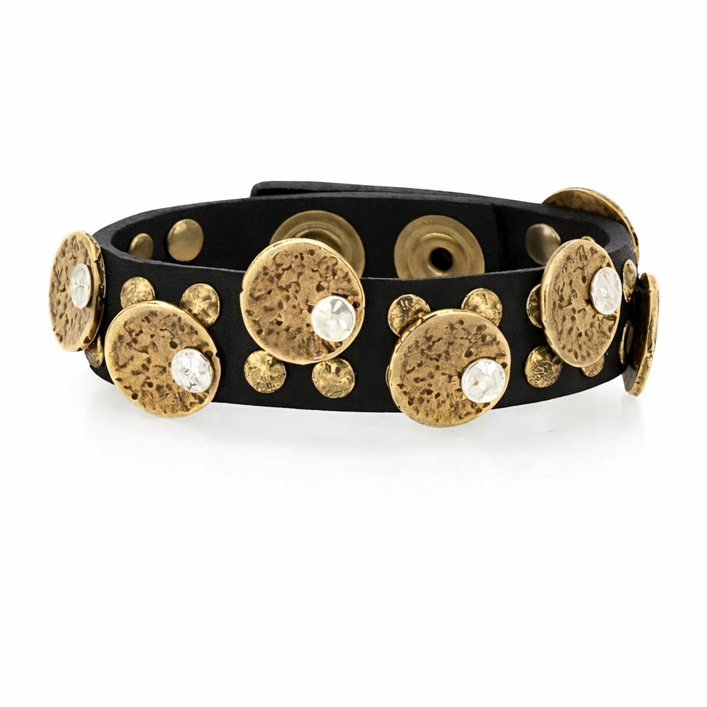 Bracciale in pelle con medaglie Campomaggi C024010ND X3010 Nero