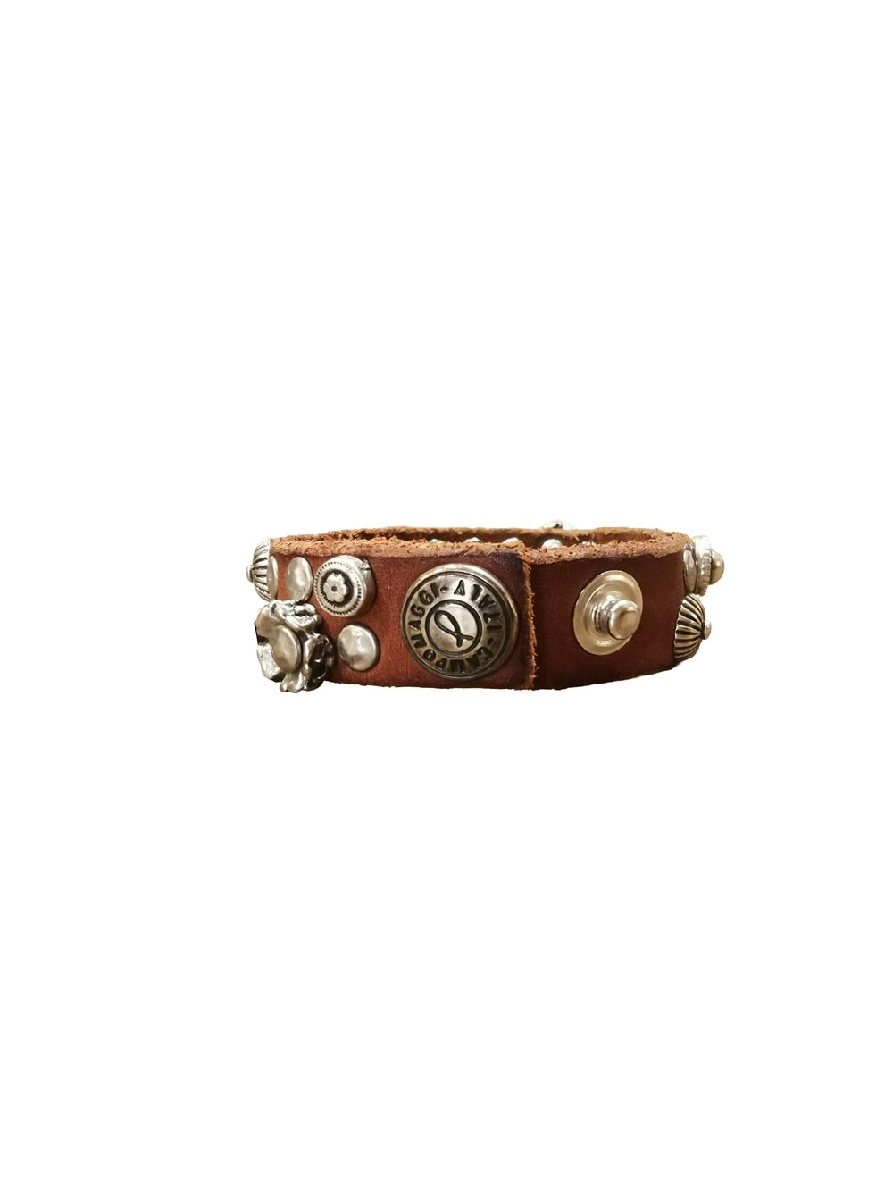 Bracciale in pelle con strass e borchie a fiori Campomaggi C024010ND-X2945 Cognac