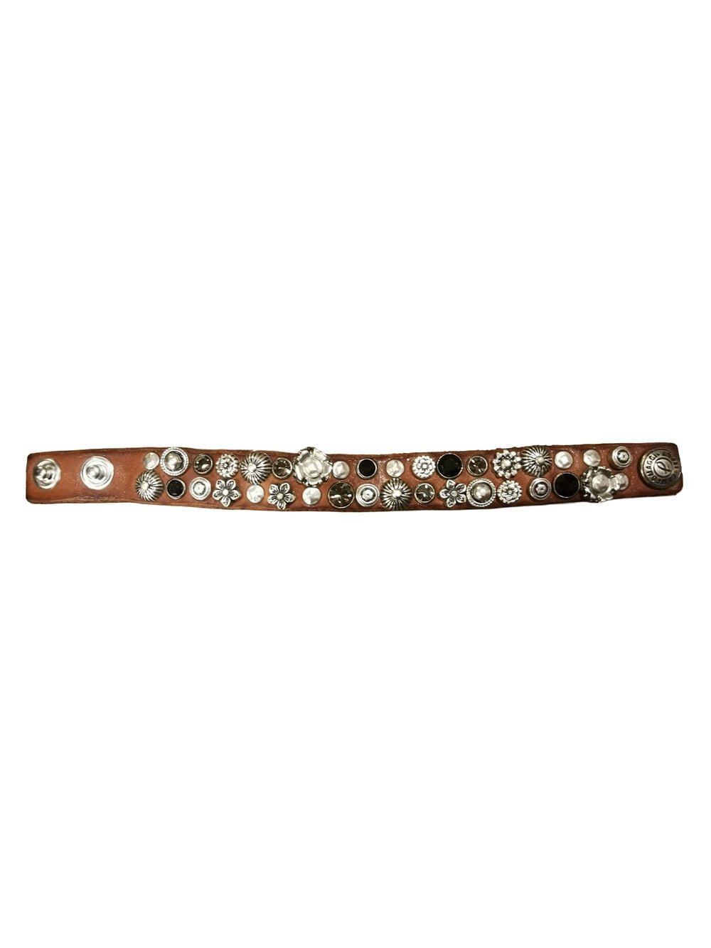 Bracciale in pelle con strass e borchie a fiori Campomaggi C024010ND - X2945 Cognac - Pelletteria Allegrini