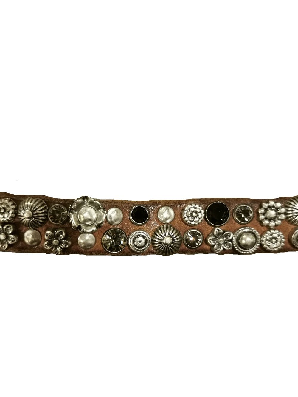 Bracciale in pelle con strass e borchie a fiori Campomaggi C024010ND - X2945 Cognac - Pelletteria Allegrini