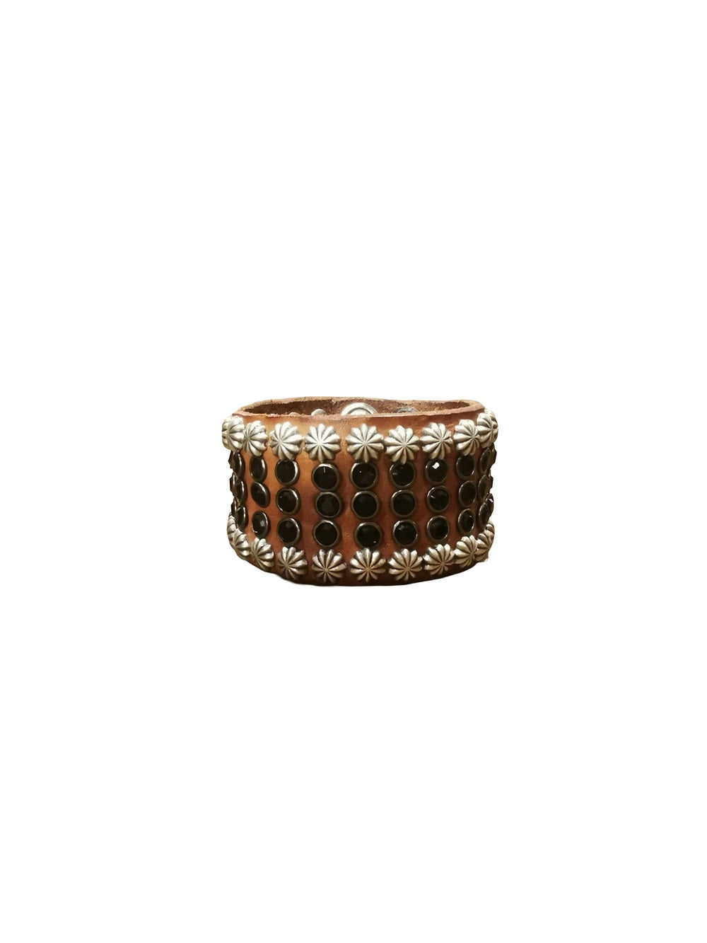 Leather bracelet with rhinestones and studs Campomaggi C002170ND-X3167 Cognac