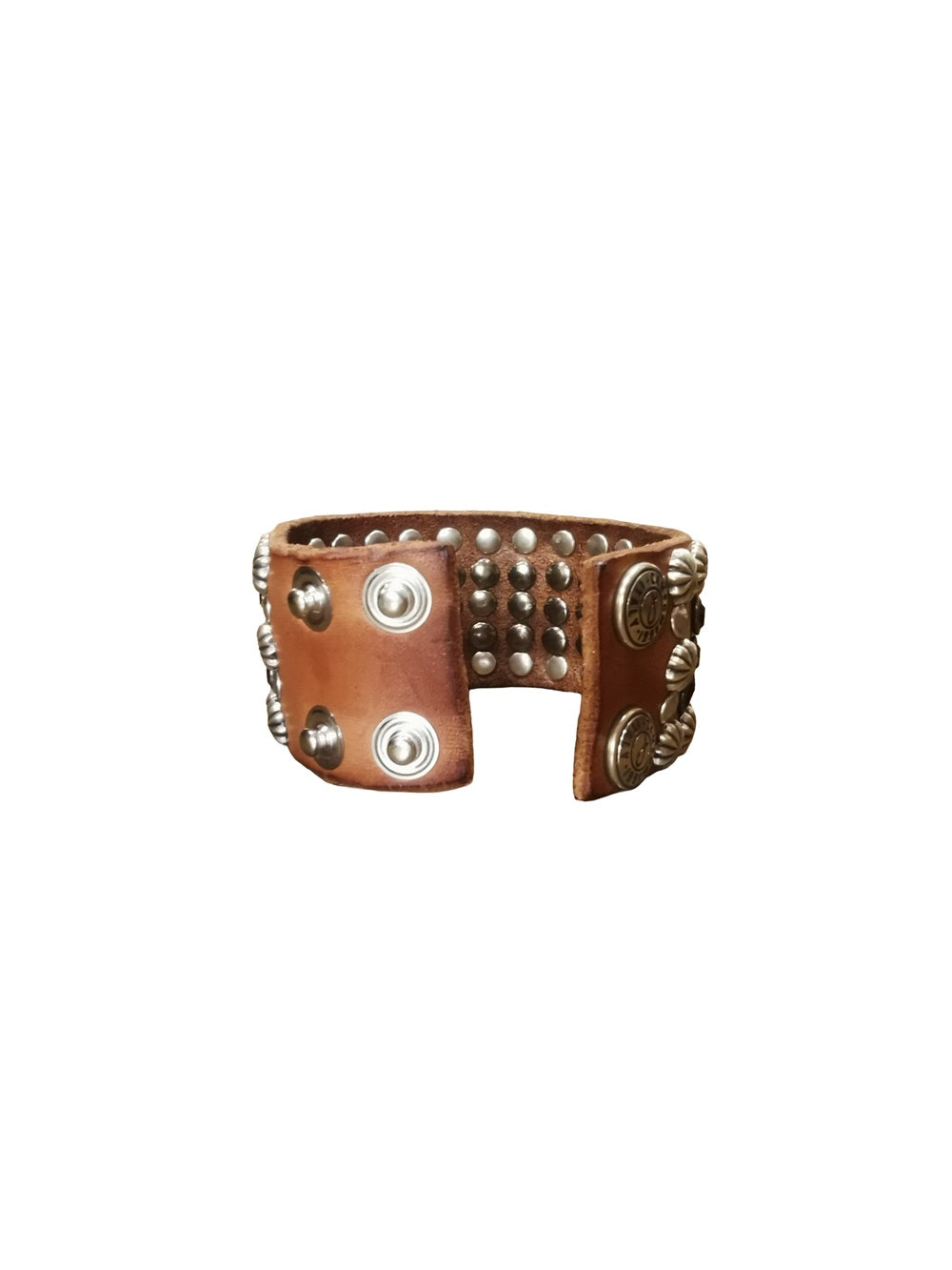 Leather bracelet with rhinestones and studs Campomaggi C002170ND-X3167 Cognac