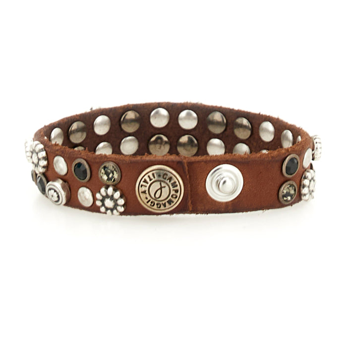 Braccialetto in pelle con borchie e strass Campomaggi C024010ND-X2876 Cognac