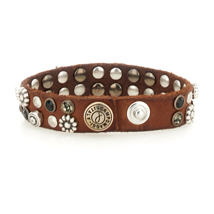 Braccialetto in pelle con borchie e strass Campomaggi C024010ND - X2876 Cognac - Pelletteria Allegrini