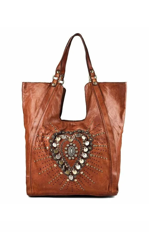 Campomaggi C000010ND X3136 cognac Camelia Shopping bag with medallions and studs