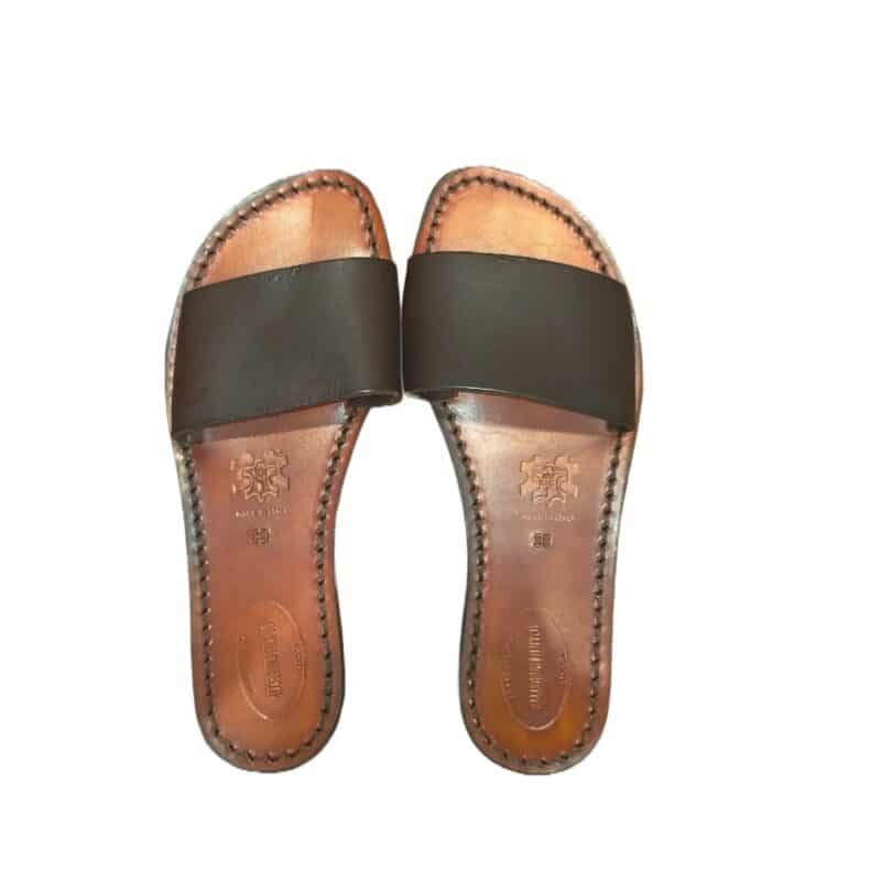 Ciabatta in cuoio con fascia donna Pelletteria Allegrini Filippo 522D testa di moro