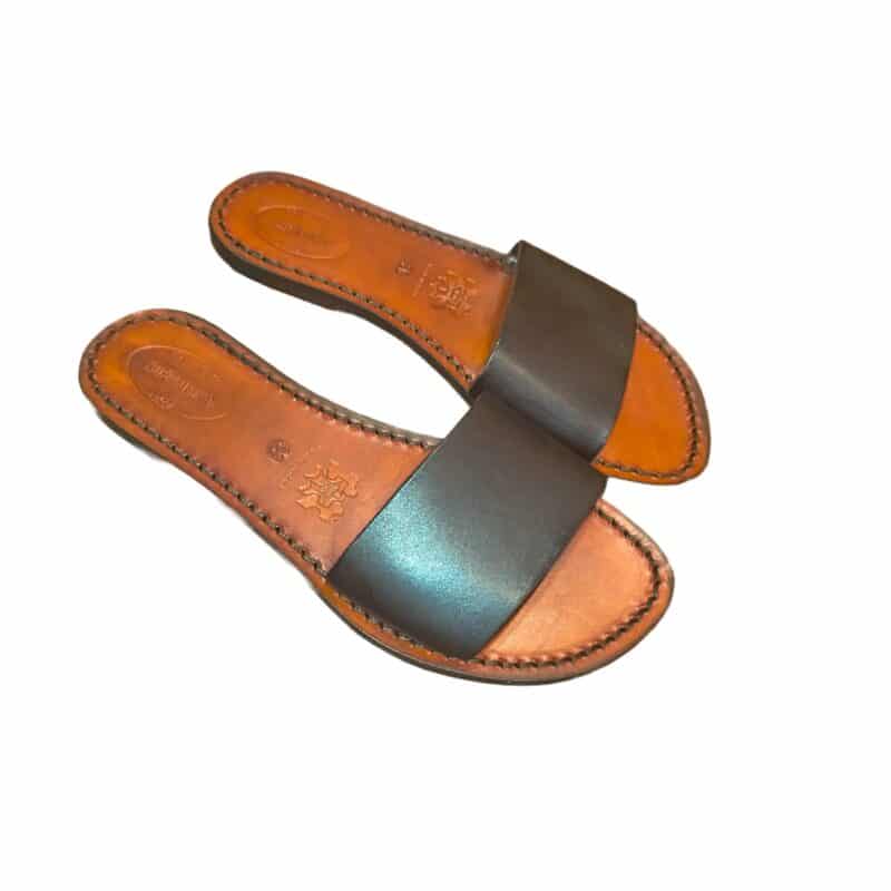 Ciabatta in cuoio con fascia donna Pelletteria Allegrini Filippo 522D testa di moro