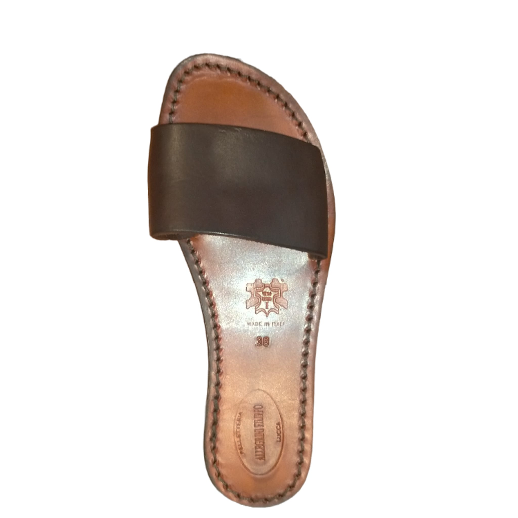 Ciabatta in cuoio con fascia donna Pelletteria Allegrini Filippo 522D testa di moro