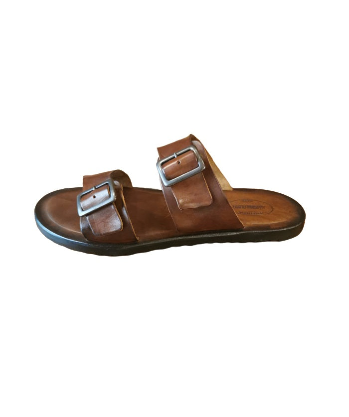 Ciabatta in cuoio con fibbie uomo Pelletteria Allegrini Filippo M6892 Marrone