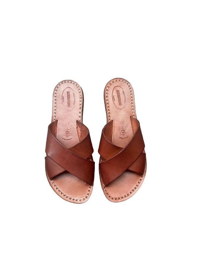 Ciabatta in cuoio con incrocio donna Pelletteria Allegrini Filippo 560D chianti