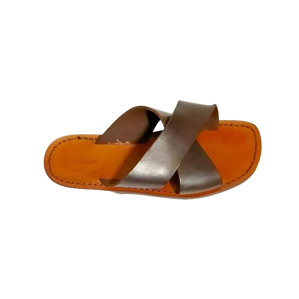 Ciabatta in cuoio con incrocio uomo Pelletteria Allegrini Filippo 560U testa di moro