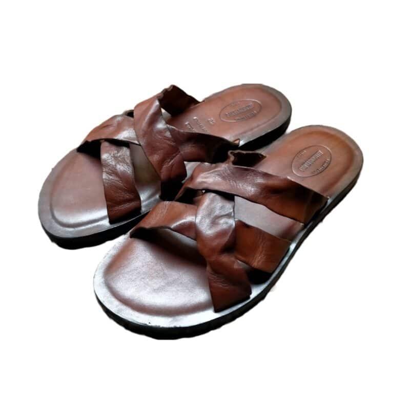 Ciabatta in cuoio con intreccio uomo Pelletteria Allegrini Filippo M6377 Marrone