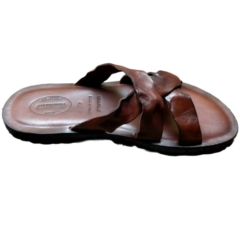 Ciabatta in cuoio con intreccio uomo Pelletteria Allegrini Filippo M6377 Marrone