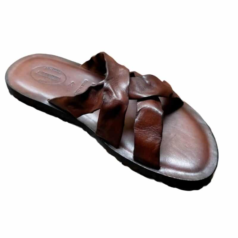 Ciabatta in cuoio con intreccio uomo Pelletteria Allegrini Filippo M6377 Marrone