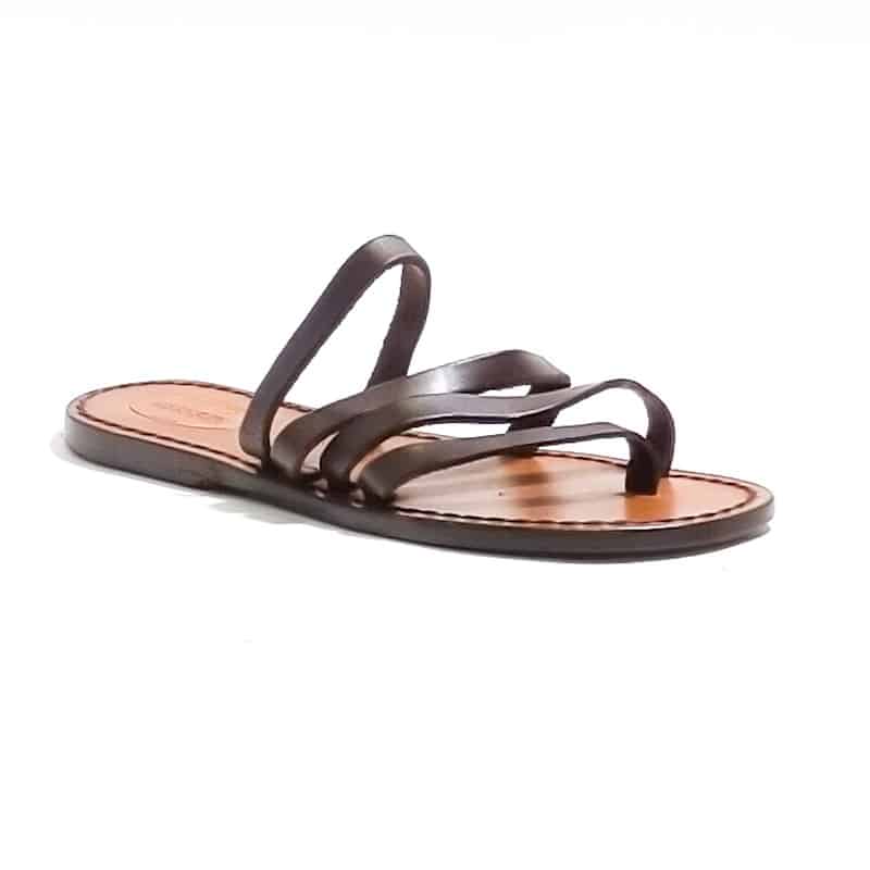 Ciabatta in cuoio infradito donna Pelletteria Allegrini Filippo 544D testa di moro