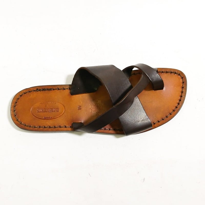 Ciabatta infradito in cuoio uomo Pelletteria Allegrini Filippo 545U testa di moro
