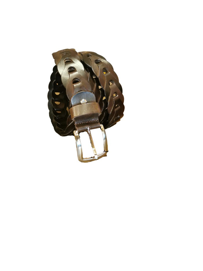 Cintura intrecciata alta 3,5 cm Pelletteria Allegrini Filippo PERA Cacao