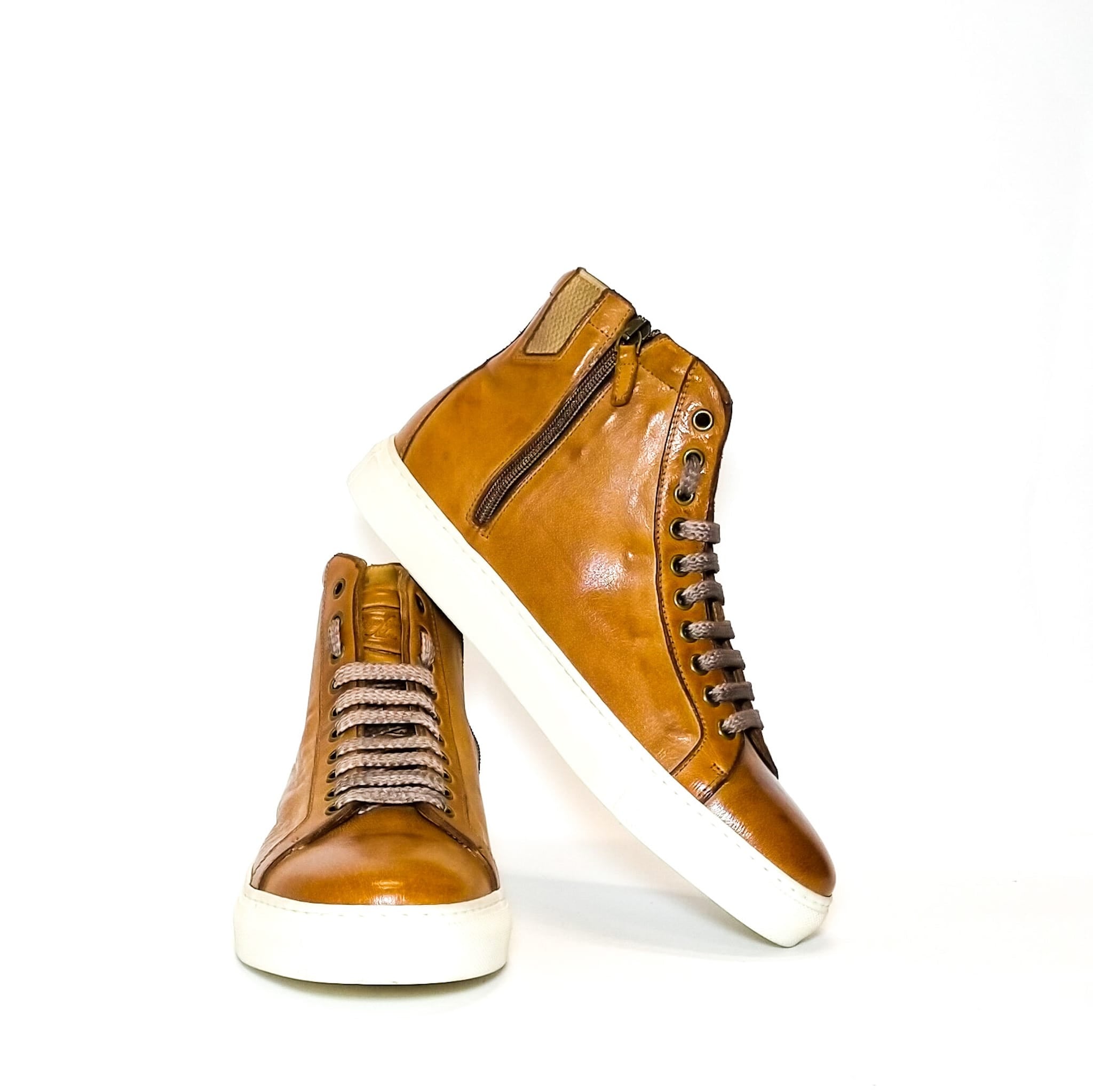 Sneakers alta da donna in pelle Pelletteria Allegrini D665 Cuoio