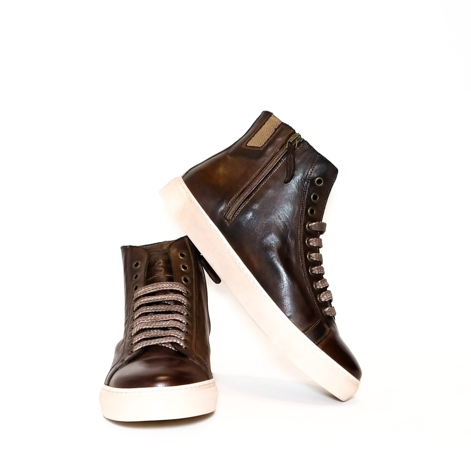 Sneakers alta da donna in pelle Pelletteria Allegrini D665 Marrone