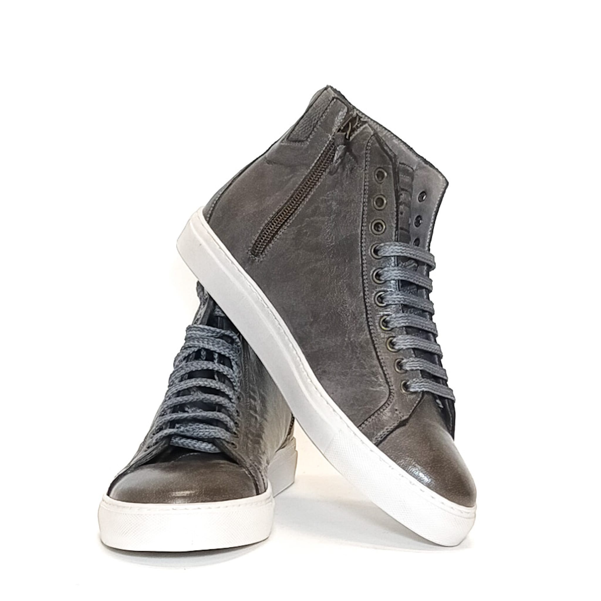 Sneakers alta da donna in pelle Pelletteria Allegrini D665 Pietra fumo