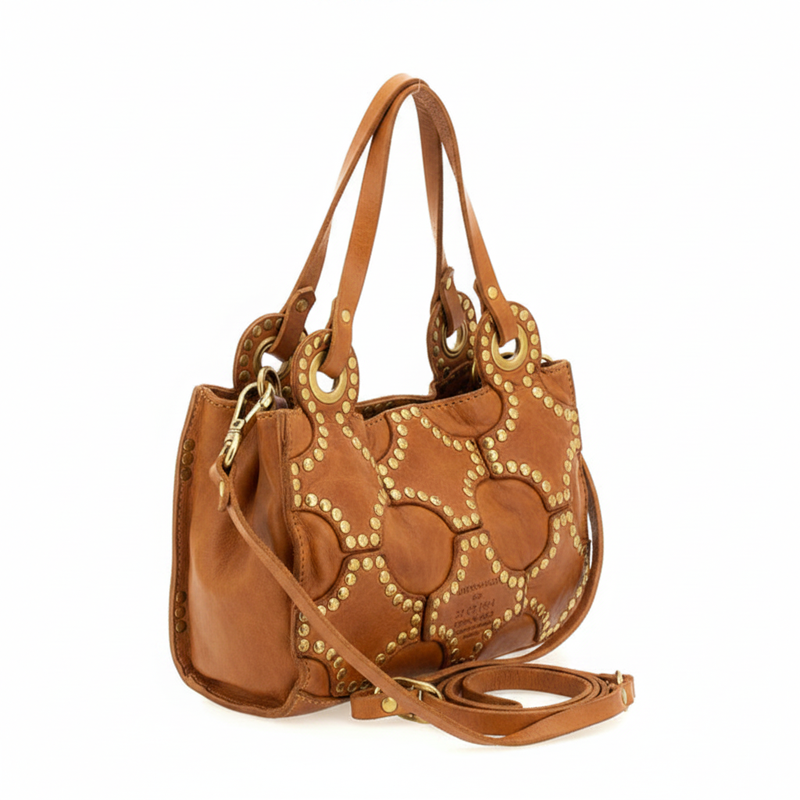Borsa Dafne con tracolla in pelle e toppe croce Campomaggi C045800ND X3112 cognac