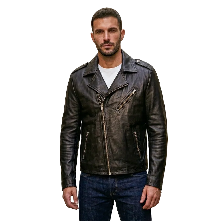 Giacca chiodo da uomo Pelletteria Allegrini Filippo RIDERS Nero
