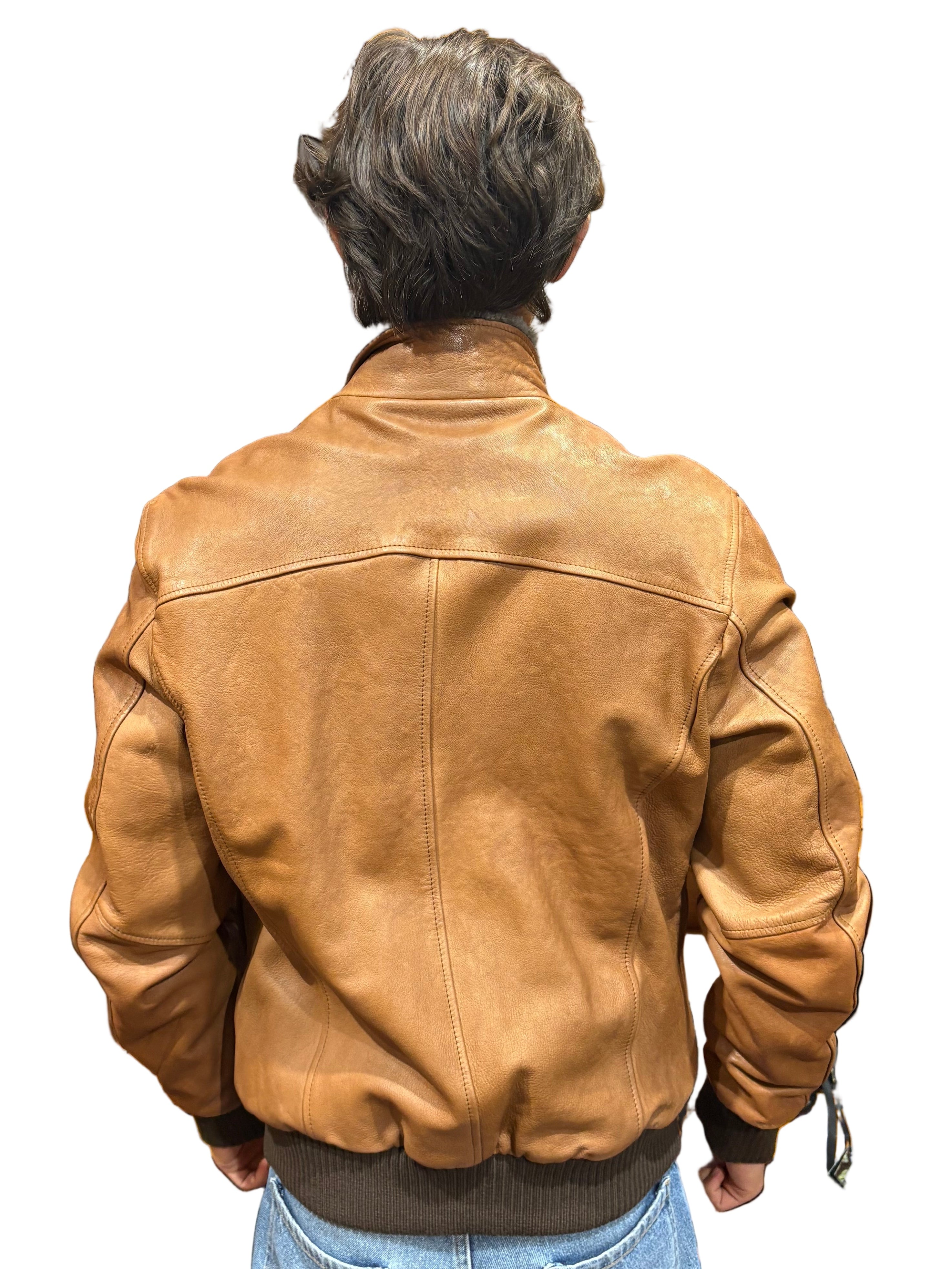 Giacca in pelle con collo in pelo Pelletteria Allegrini Filippo BENTIVOGLIO Cuoio