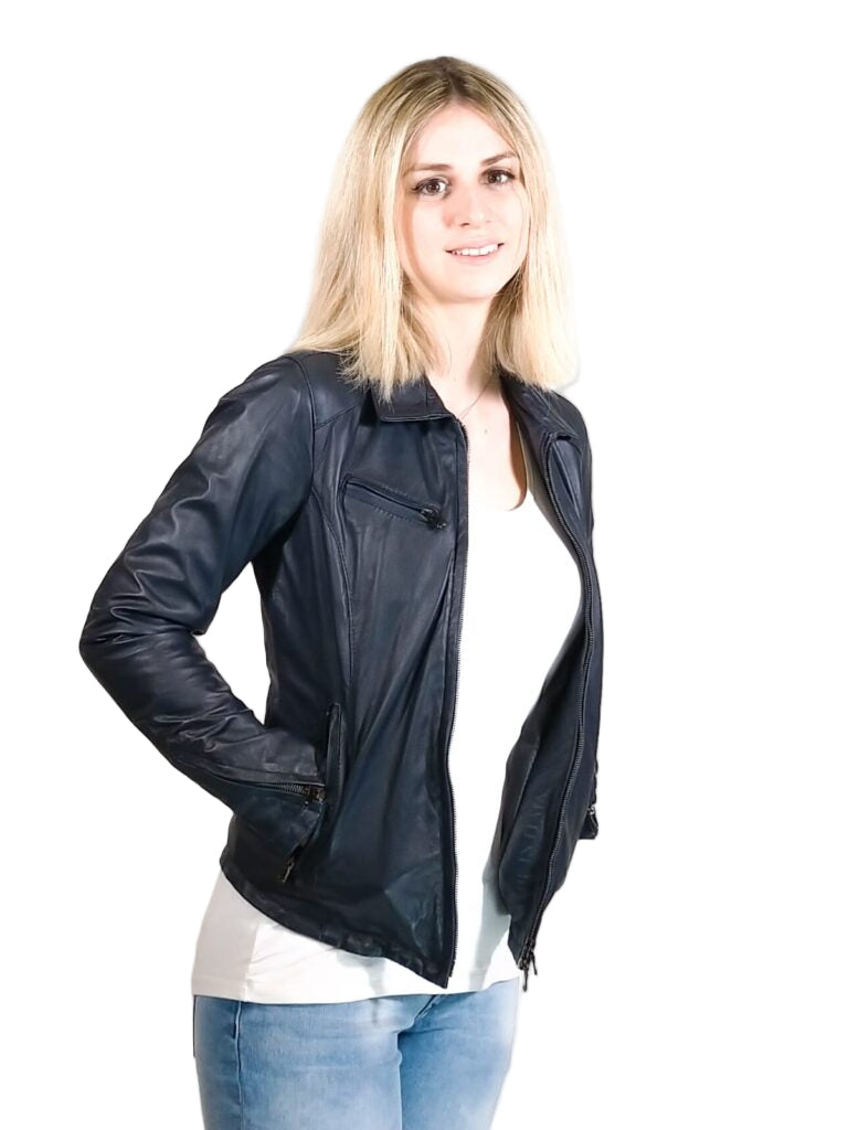 Giacca in pelle donna Pelletteria Allegrini Filippo IRMA Z Blu
