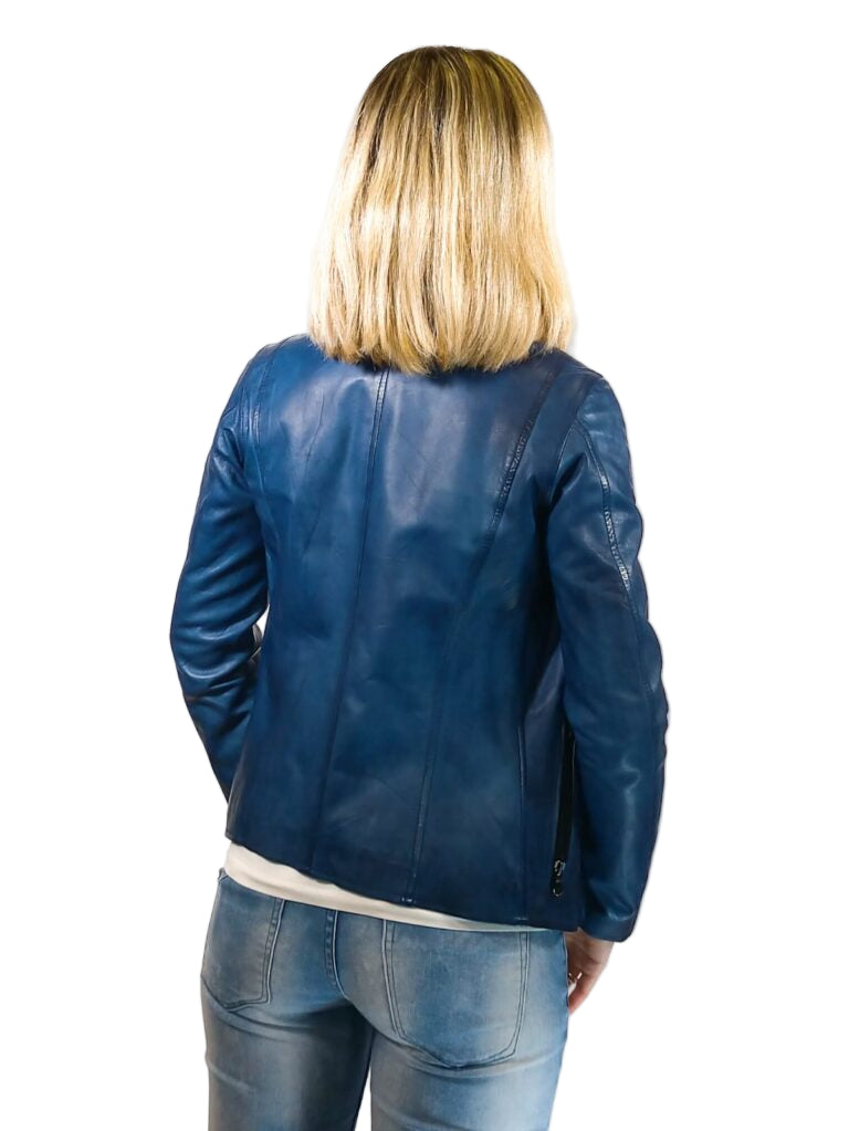 Giacca in pelle donna tamponata a mano Pelletteria Allegrini Filippo ROMANA tuscany Bluette