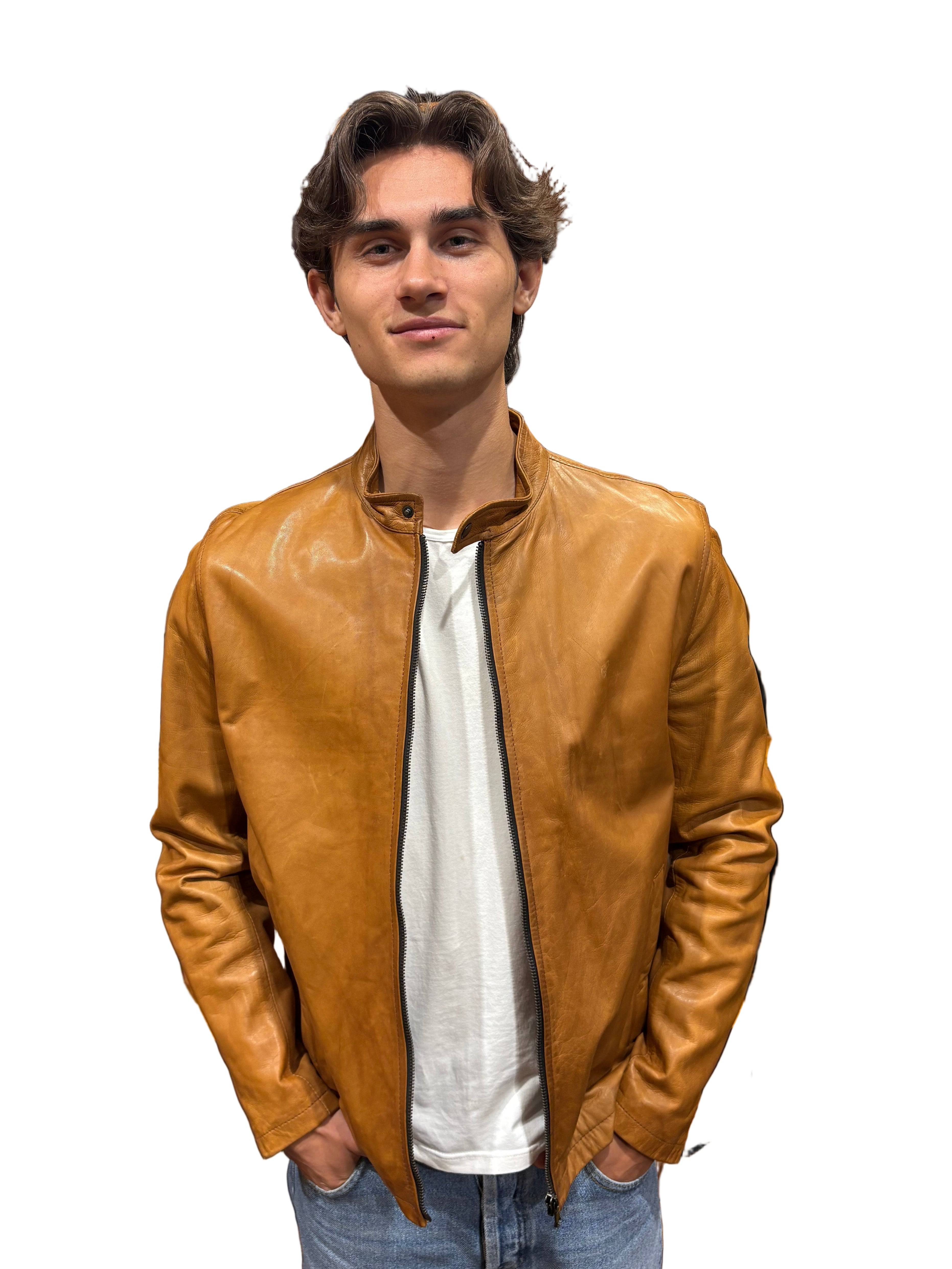 Giacca in pelle Pelletteria Allegrini Filippo DG1 Nocciola