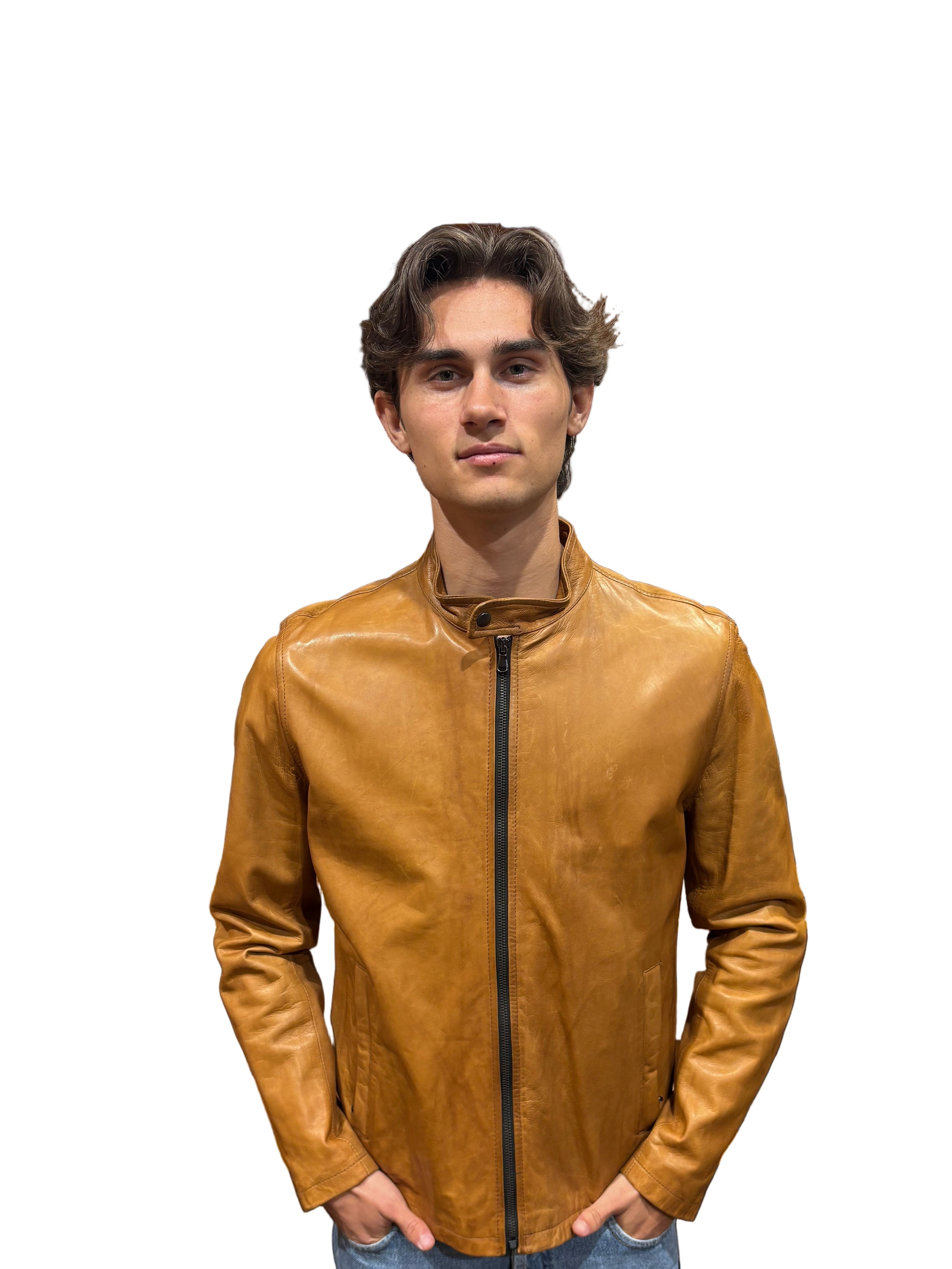 Giacca in pelle Pelletteria Allegrini Filippo DG1 Nocciola