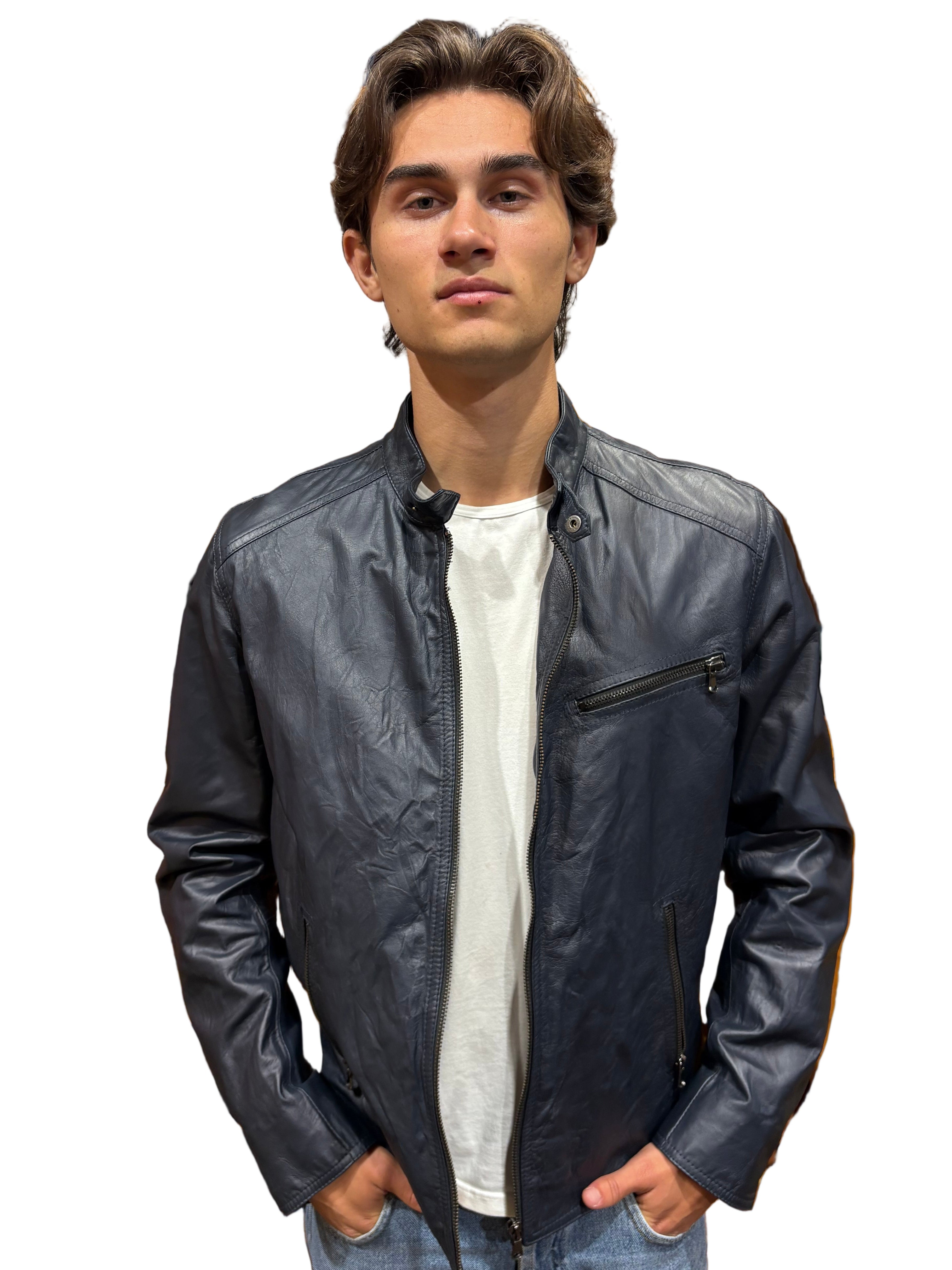 Giacca in pelle uomo pelletteria Allegrini Filippo MONSTER Blu