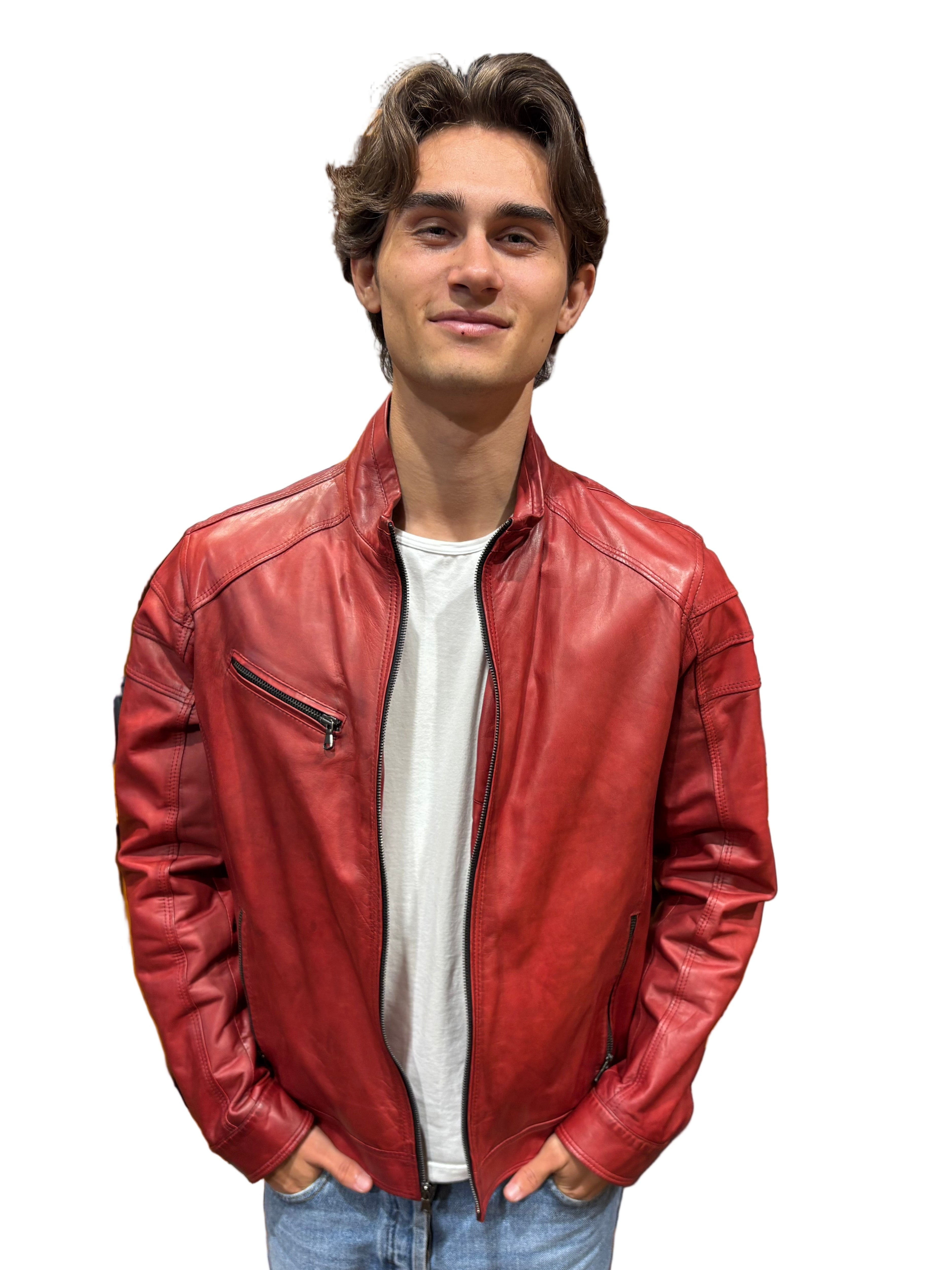 Giacca in pelle uomo tamponata a mano PEGASO tuscany Rosso