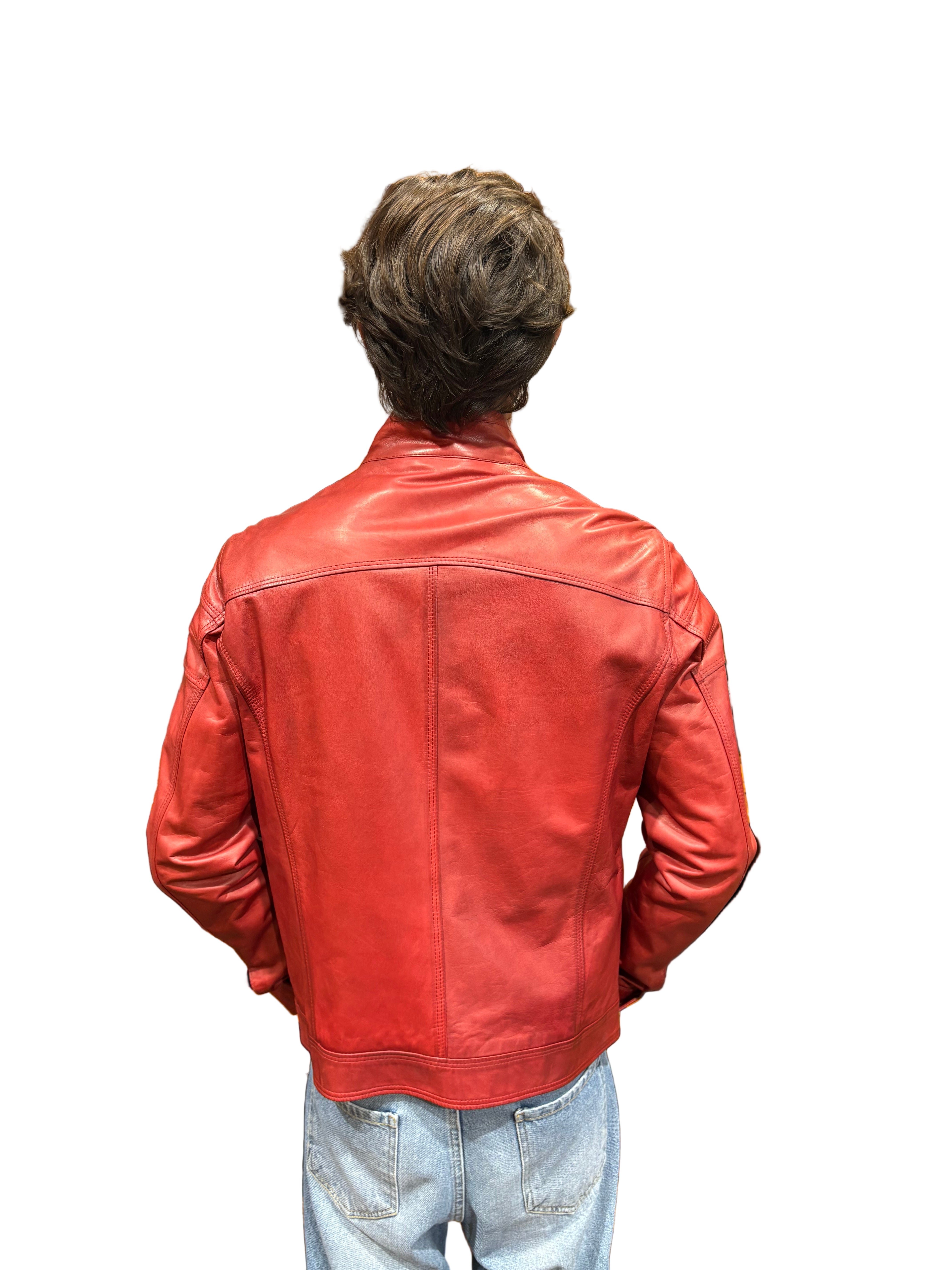 Giacca in pelle uomo tamponata a mano PEGASO tuscany Rosso