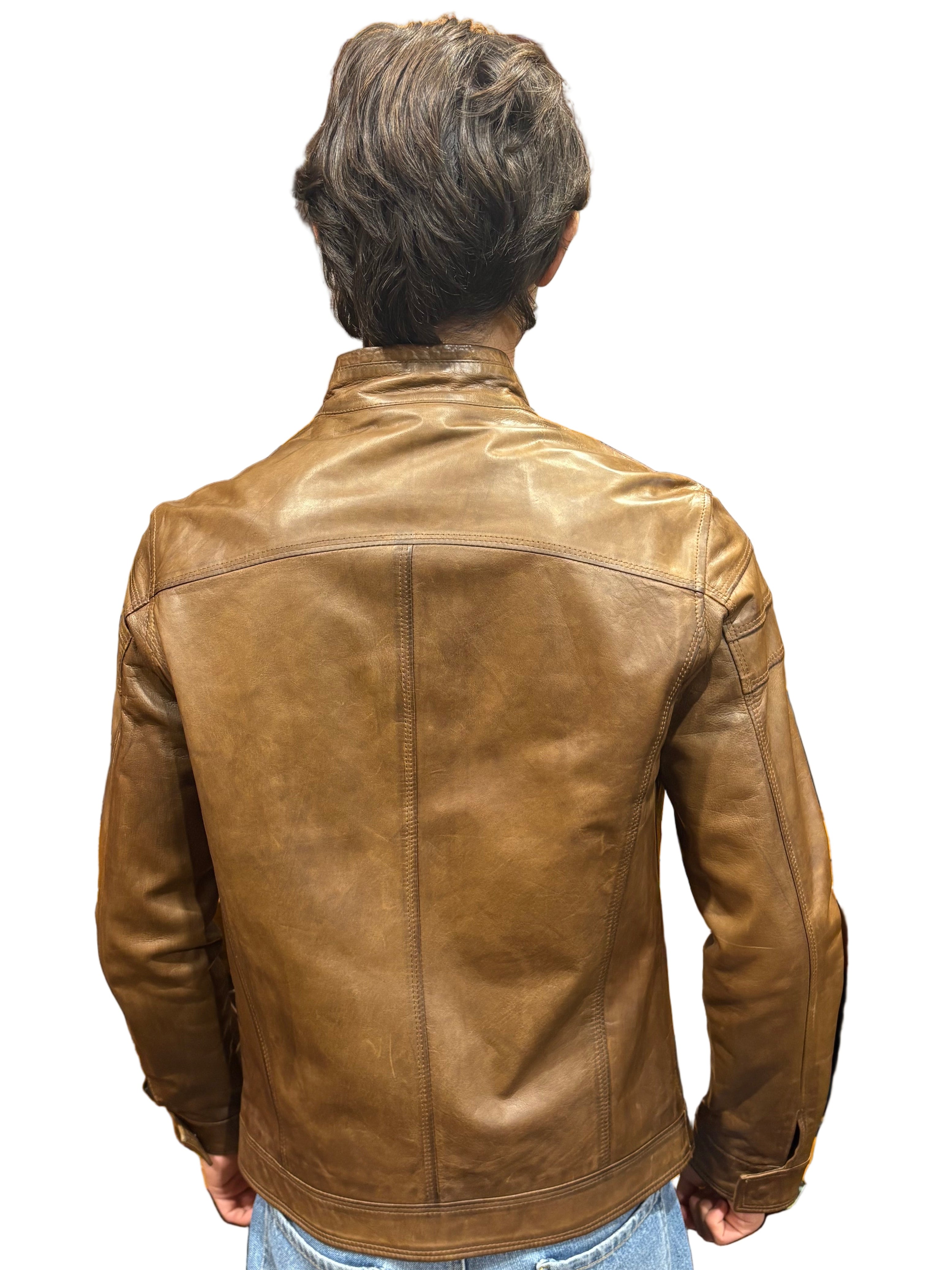 Giacca in pelle uomo tamponata a mano Pelletteria Allegrini Filippo PEGASO Tuscany Bruciato