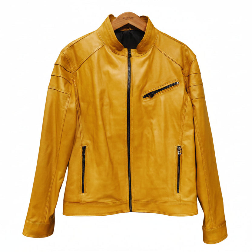 Giacca in pelle uomo tamponata a mano Pelletteria Allegrini Filippo PEGASO tuscany Giallo