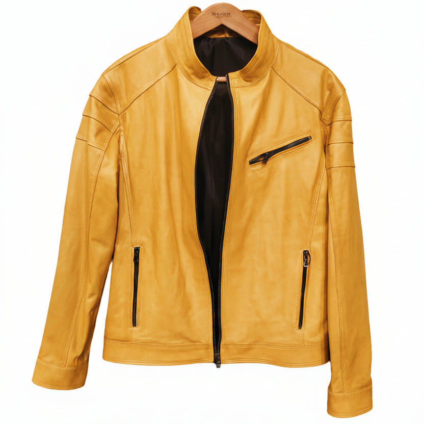 Giacca in pelle uomo tamponata a mano Pelletteria Allegrini Filippo PEGASO tuscany Giallo