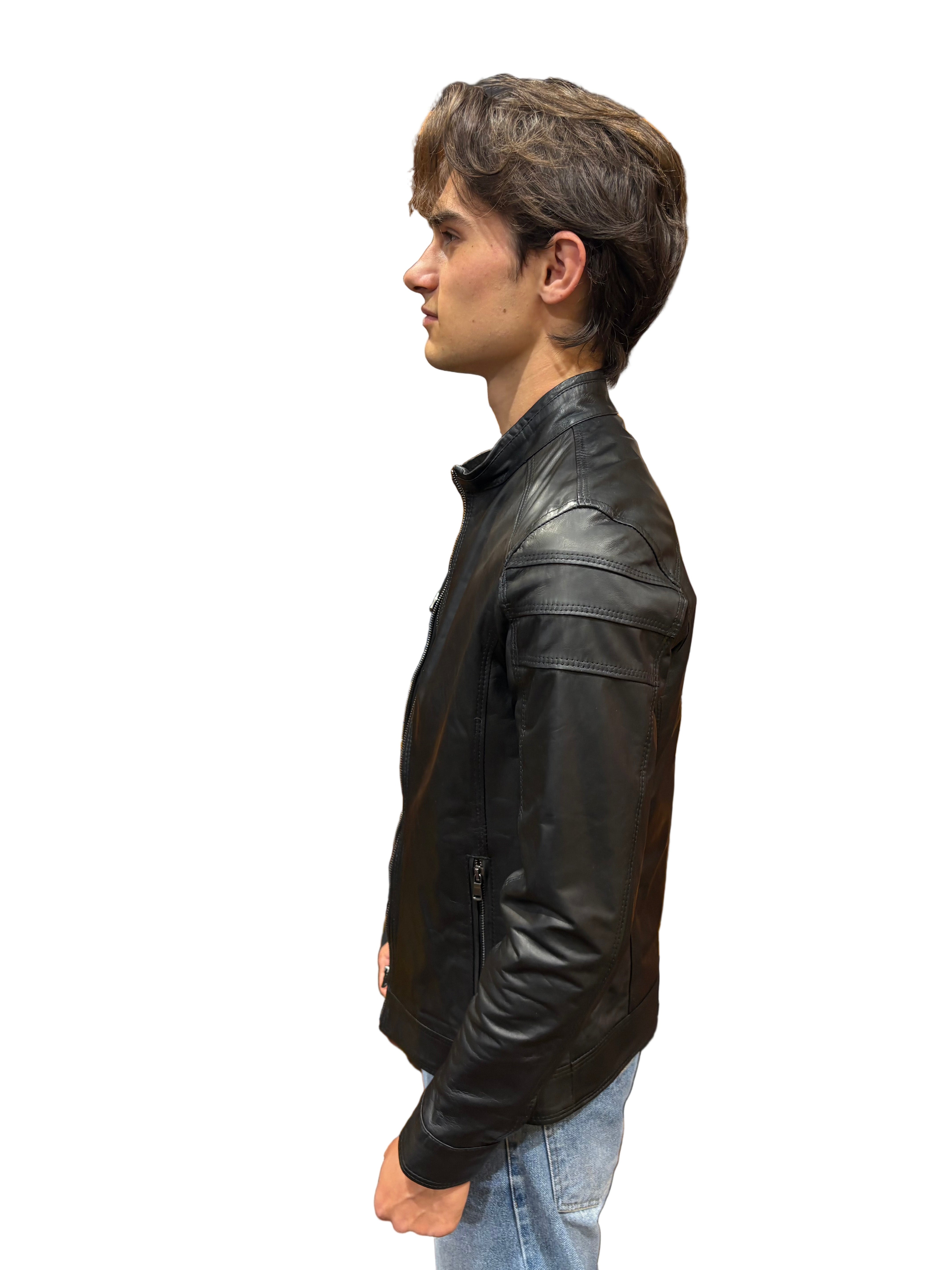 Giacca in pelle uomo tamponata a mano Pelletteria Allegrini Filippo PEGASO Tuscany Nero