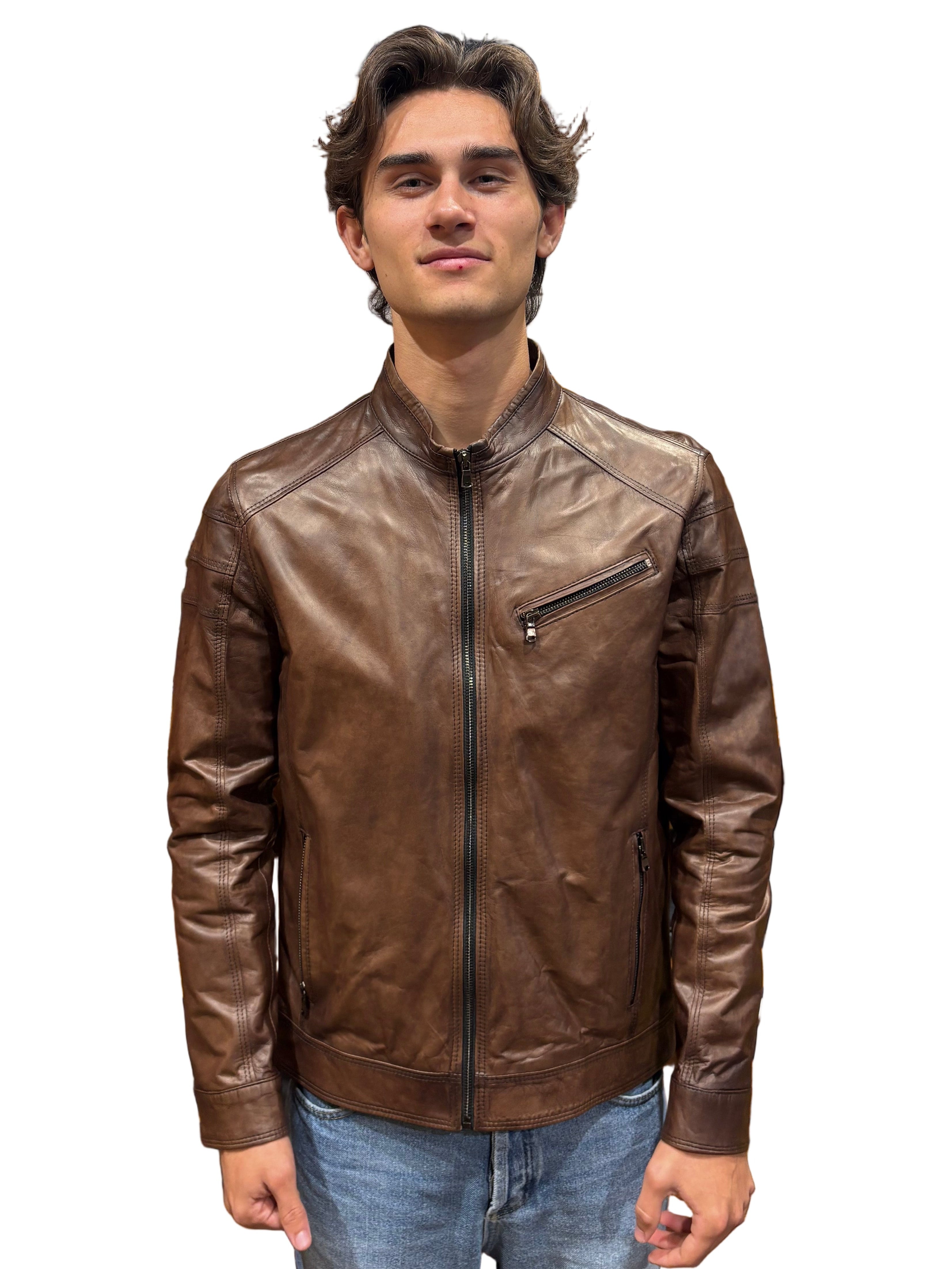 Giacca in pelle uomo tamponata a mano Pelletteria Allegrini Filippo PEGASO Tuscany Testa di moro