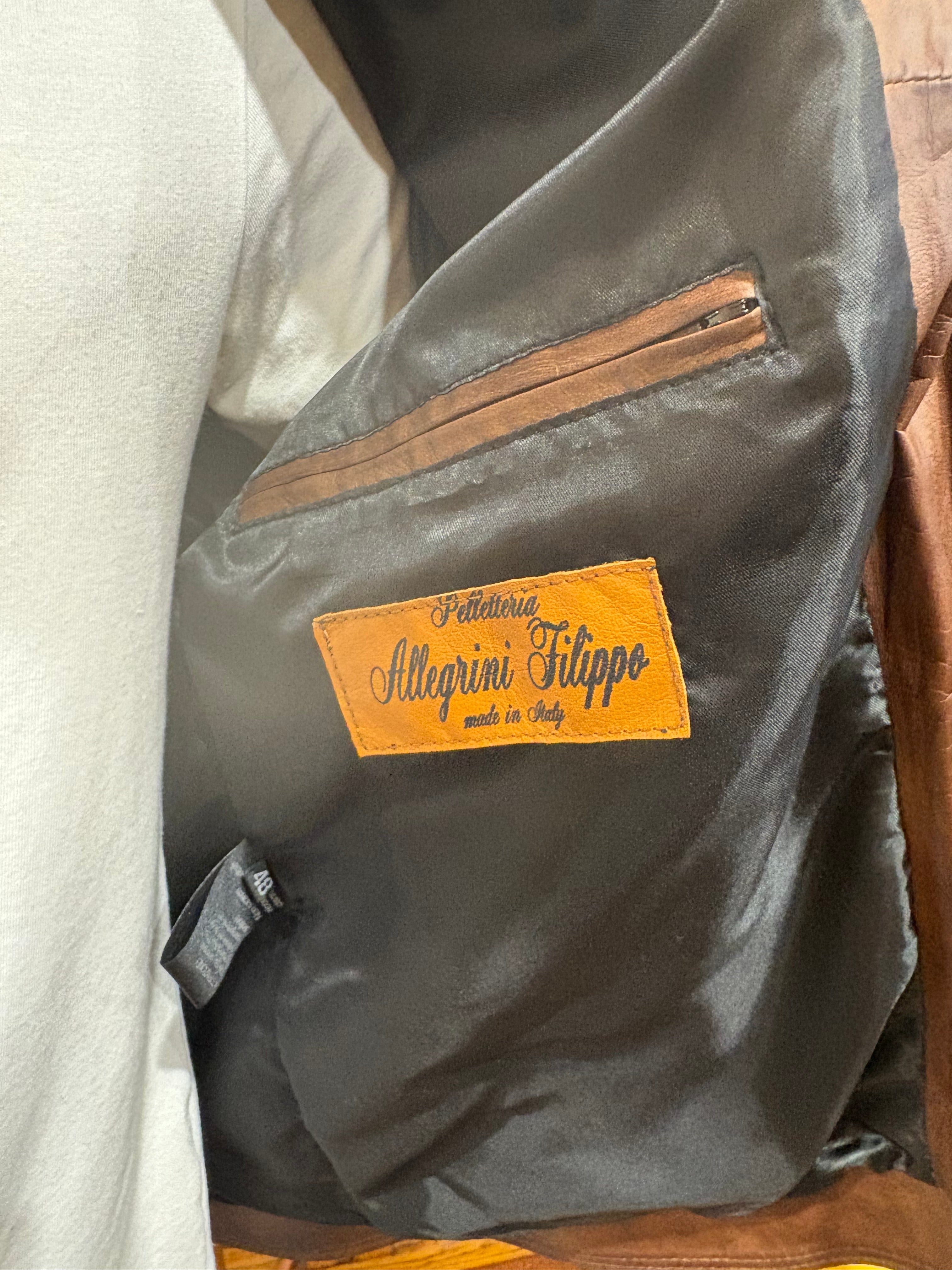 Giacca in pelle uomo tamponata a mano Pelletteria Allegrini Filippo PEGASO Tuscany Testa di moro