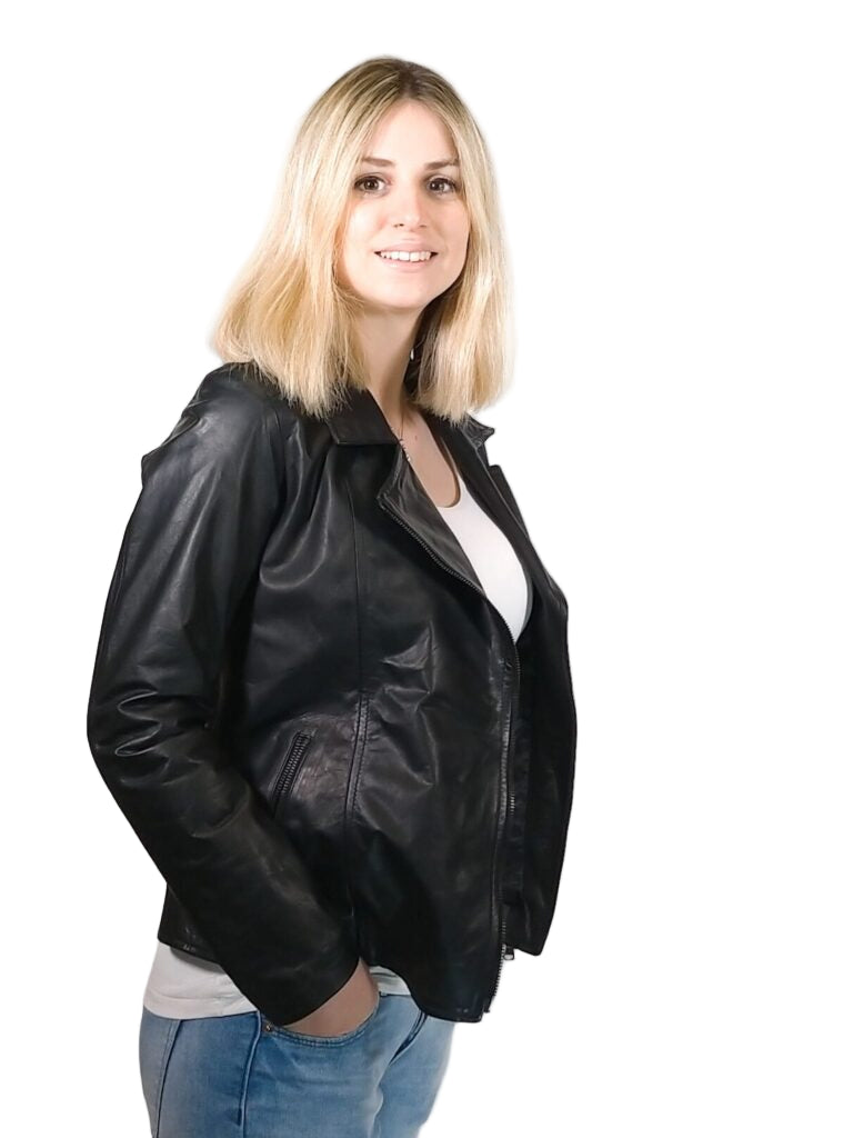 Grease Tuscany women's leather jacket, hand-buffed, Allegrini leather goods, black