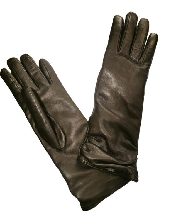 Guanto donna in pelle arricciato lungo Pelletteria Allegrini Filippo G4497 nero