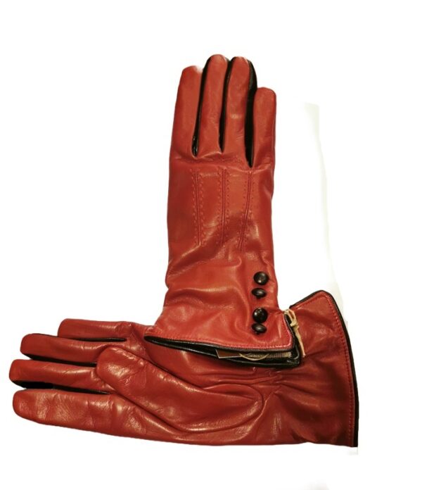 Guanto donna in pelle con bottoni laterali Pelletteria Allegrini Filippo G5534 rubino/nero